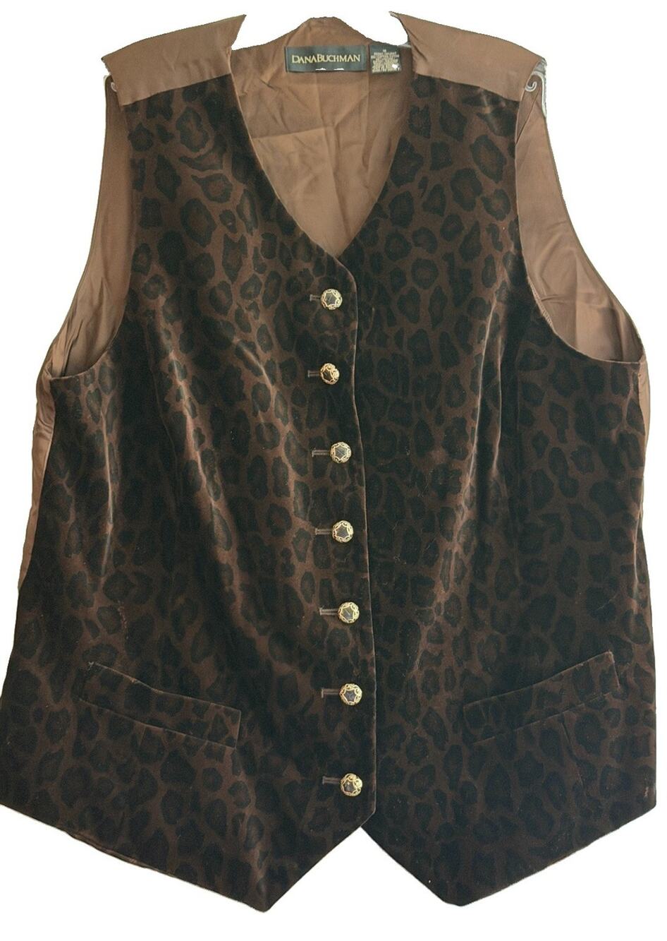 Vintage Dana Buchman Leopard Velvet Long Vest Women’s 16 Rayon Back 90s